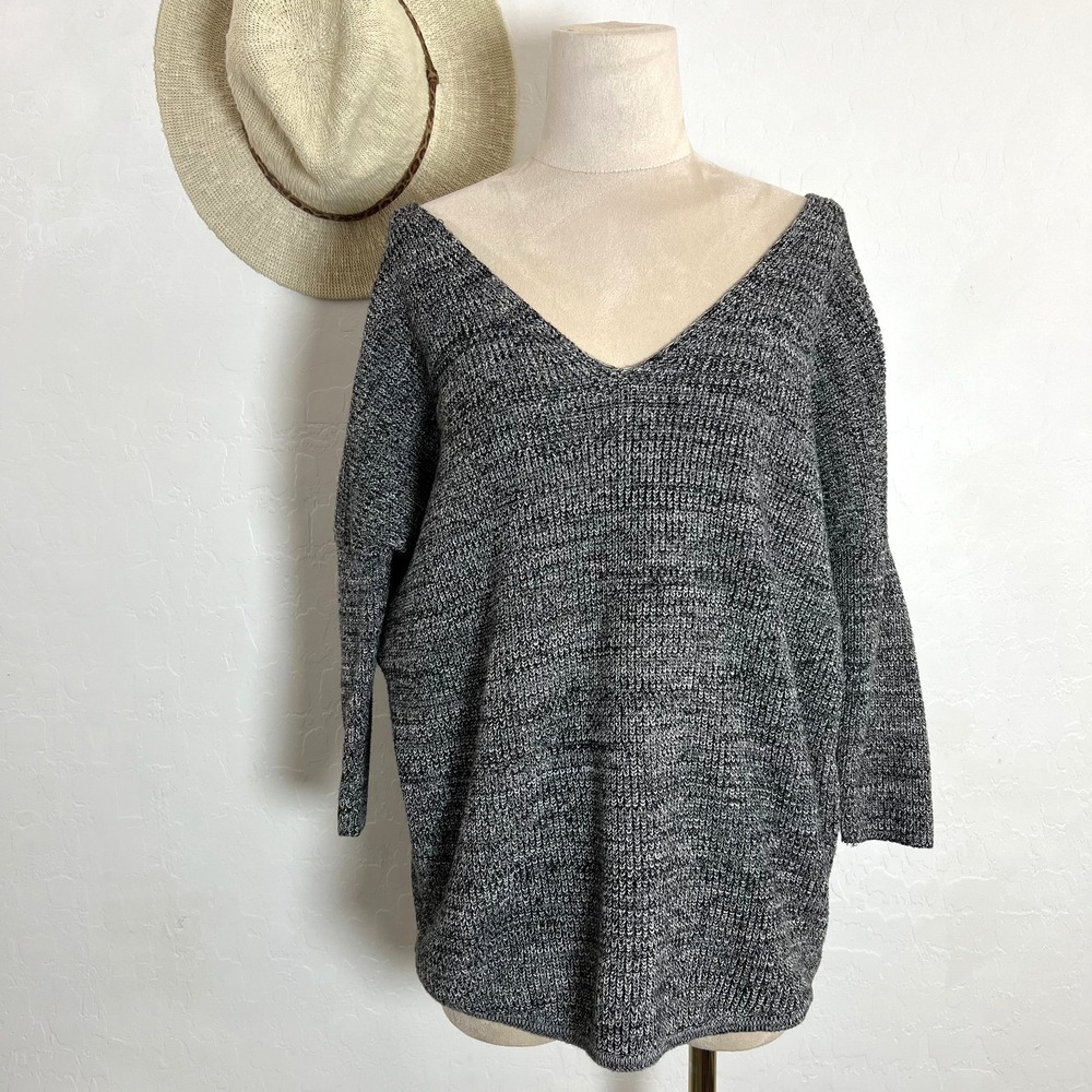 Express Sweater Womens Size S Black Gray Dolman Sleeve V Neck Soft Knit Pullover